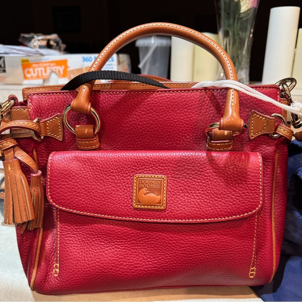 Dooney & Bourke Red and Brown Satchel with dust bag. - Picture 2 of 9